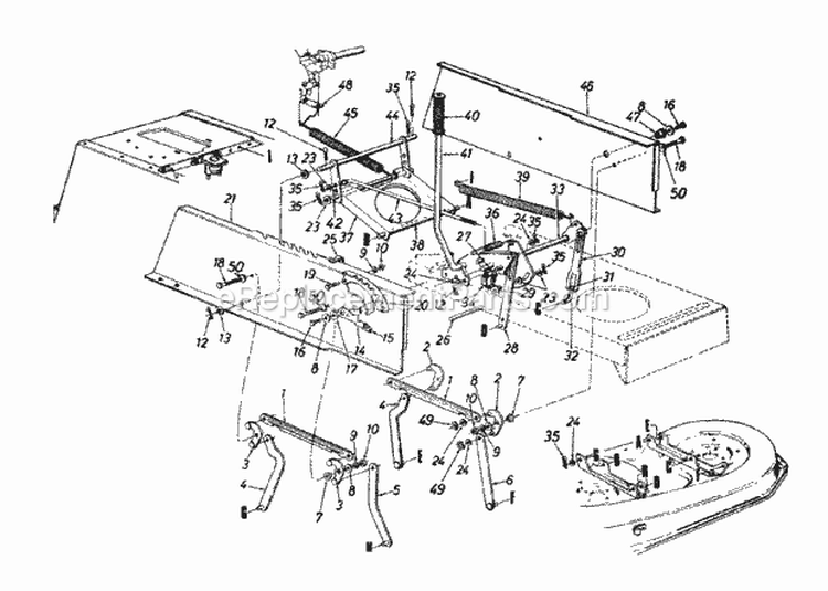 Deck Lift  Hanger Assembly Diagram and Parts List for 2000 Yard Machines Lawn Tractor